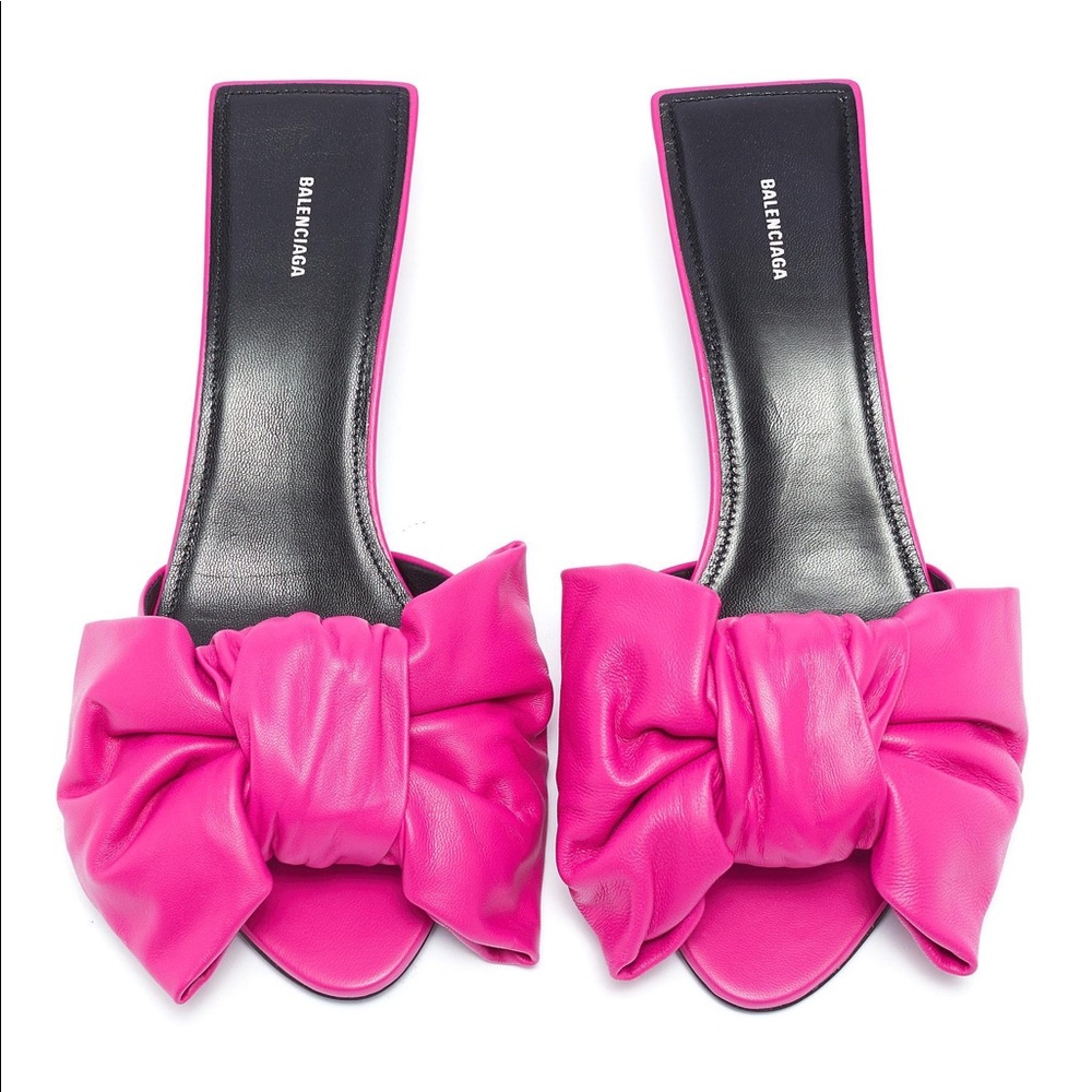 Pink Balenciaga square bow leather kitten heel sandals sz 38